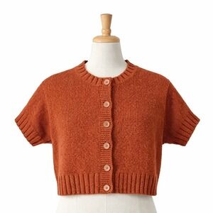 J. Crew Cardigan Women L Rust Short Sleeve Cotton Blend Dark Academia Preppy